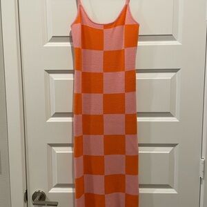 Pink and Orange Checkered sweater Dress